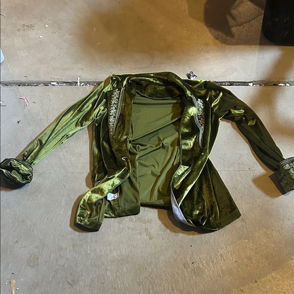 Green Velvet Open Cardigan